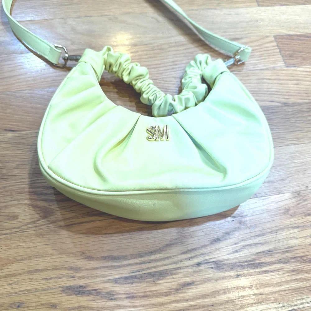 Steve Madden Yellow Ruched Crescent Hobo Crossbody Bag Gold Hardware Small
